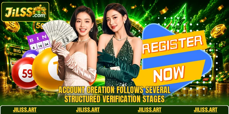 Account creation follows several structured verification stages