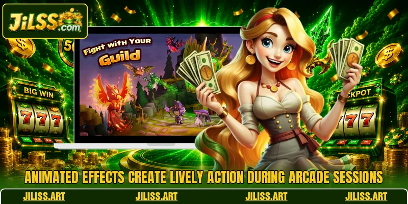 Animated effects create lively action during arcade sessions Animated effects create lively action during arcade sessions
