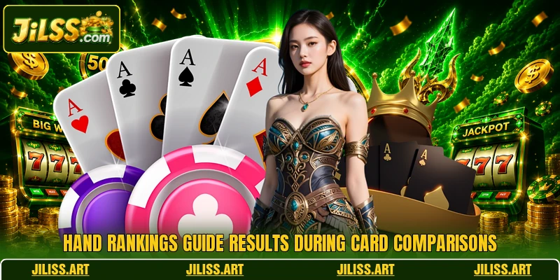 Hand rankings guide results during card comparisons