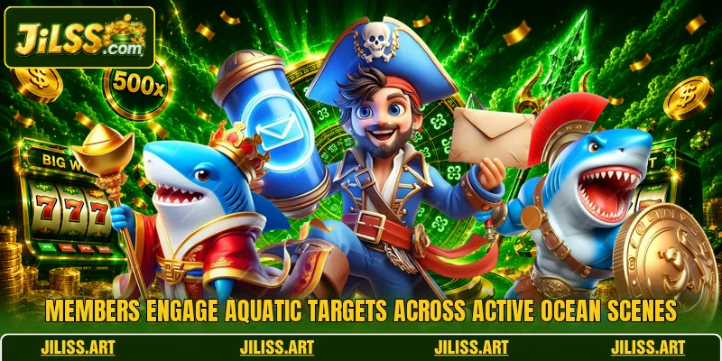 Members engage aquatic targets across active ocean scenes