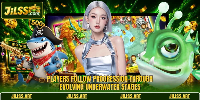 Players follow progression through evolving underwater stages