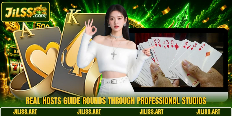 Real hosts guide rounds through professional studios